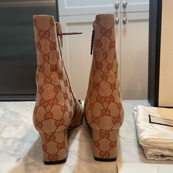 Gucci GG Logo Marmont Guccissima Monogram Brown Mid-Calf  Heel Boot shoe - Picture 8 of 12